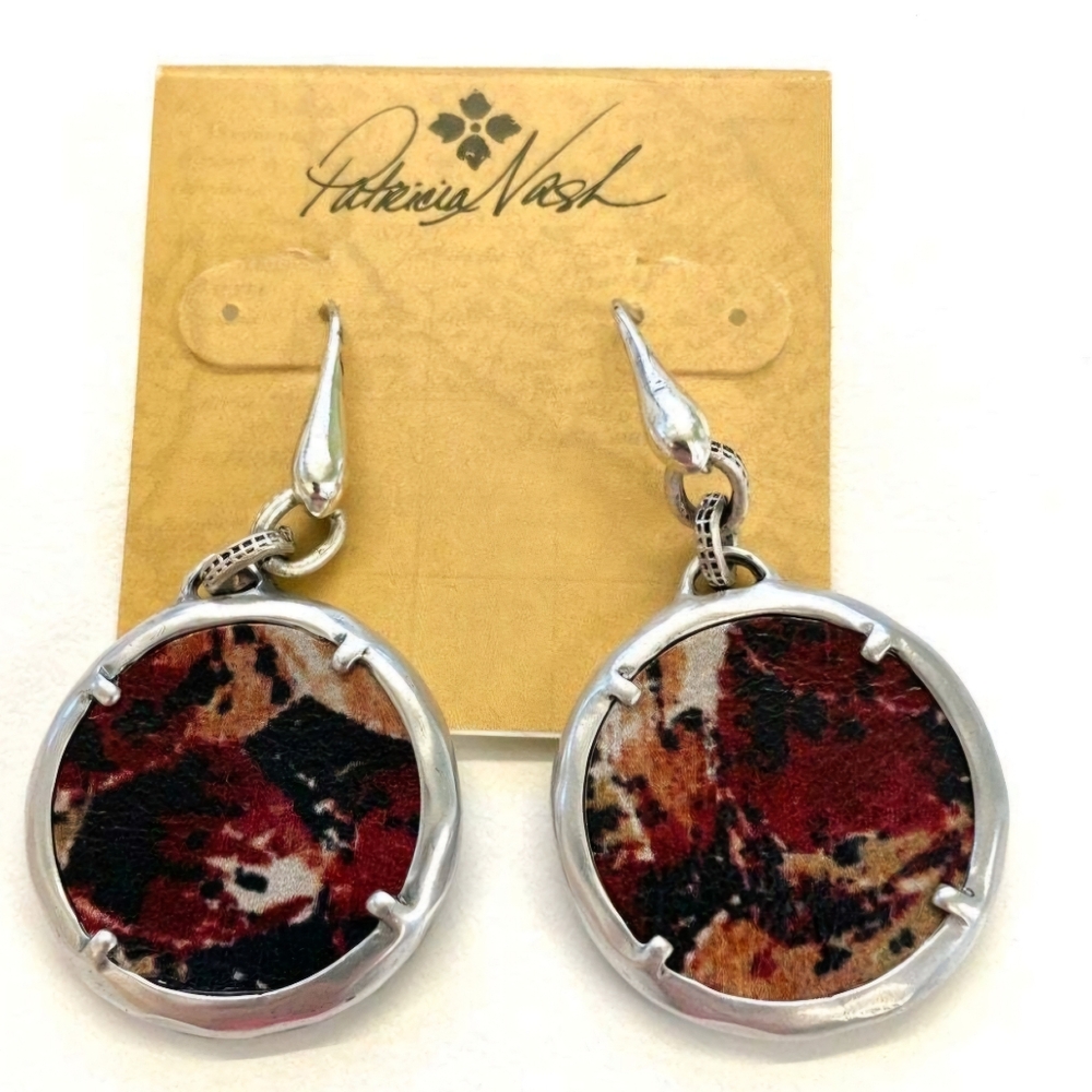 Patricia Nash Scarlet Bloom Leather Elena Disc Drop/Dangle Earrings with satchel